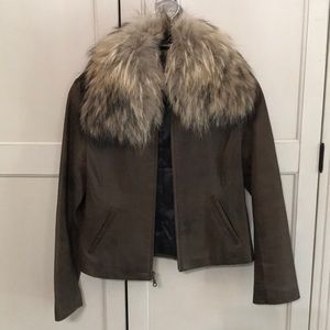Tyler boe brown leather jacket with fur collar